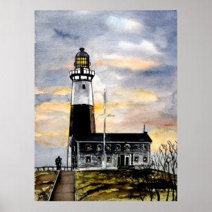 Poster monauk point phare new york peinture art