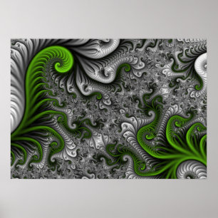 Poster Monde Fantastique Art Fractal Abstrait Vert Et Gri