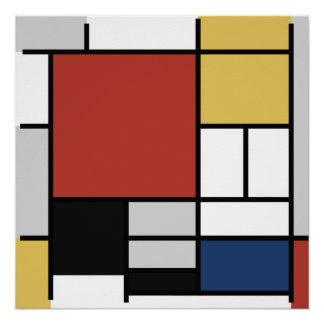 Poster Mondrian Peinture Rouge Plane Jaune Noir Gris Bleu