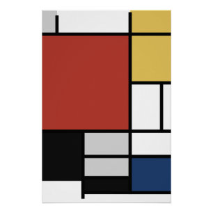 Poster Mondrian Peinture Rouge Plane Jaune Noir Gris Bleu