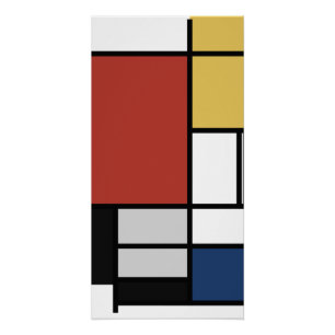 Poster Mondrian Peinture Rouge Plane Jaune Noir Gris Bleu