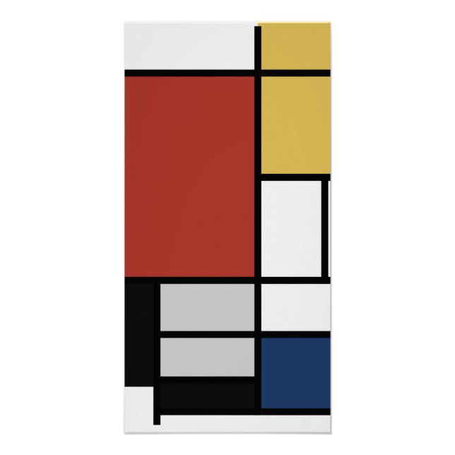 Poster Mondrian Peinture Rouge Plane Jaune Noir Gris Bleu (Devant)