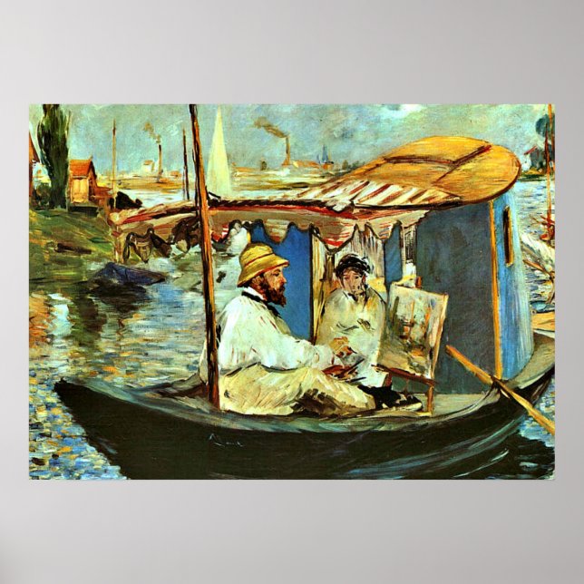 Poster Monet dans son Studio Bateau flottant par Edouard  (Devant)