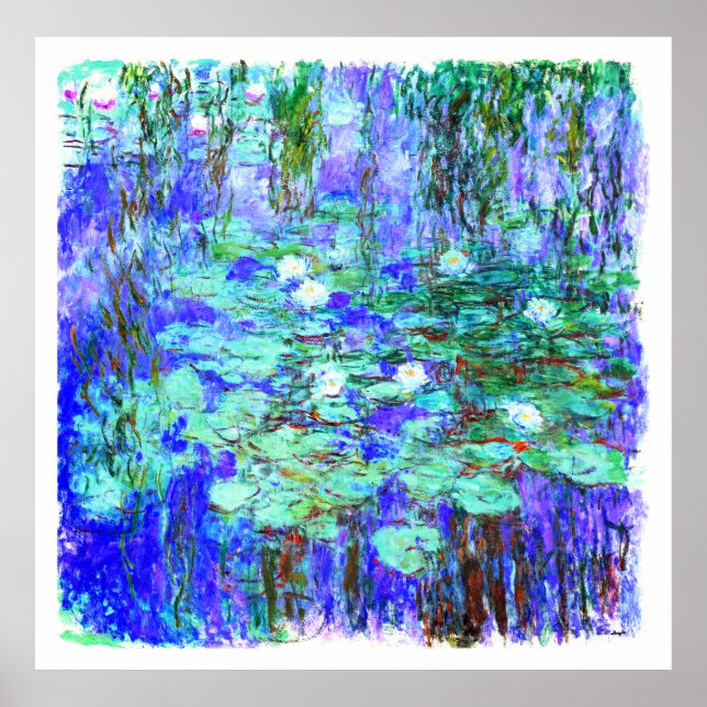 Poster Monet = Lys d'Eau Bleue - Peinture impressionniste (Devant)