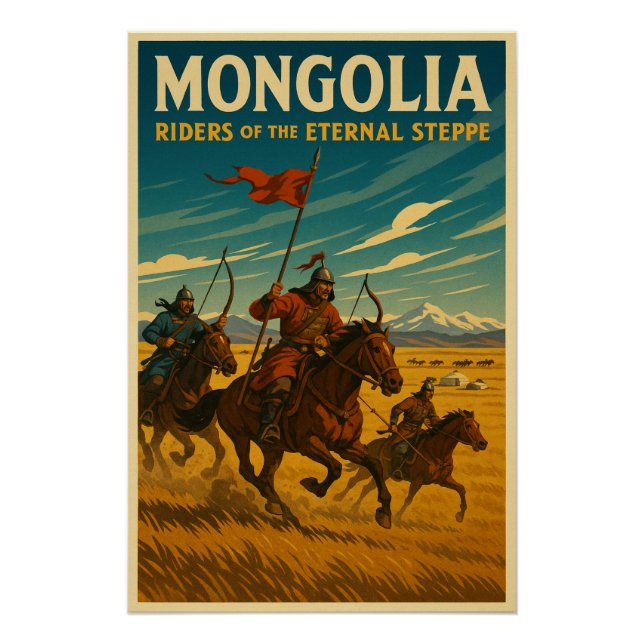 Poster Mongolie - Les cavaliers de la Steppe Éternelle (Devant)