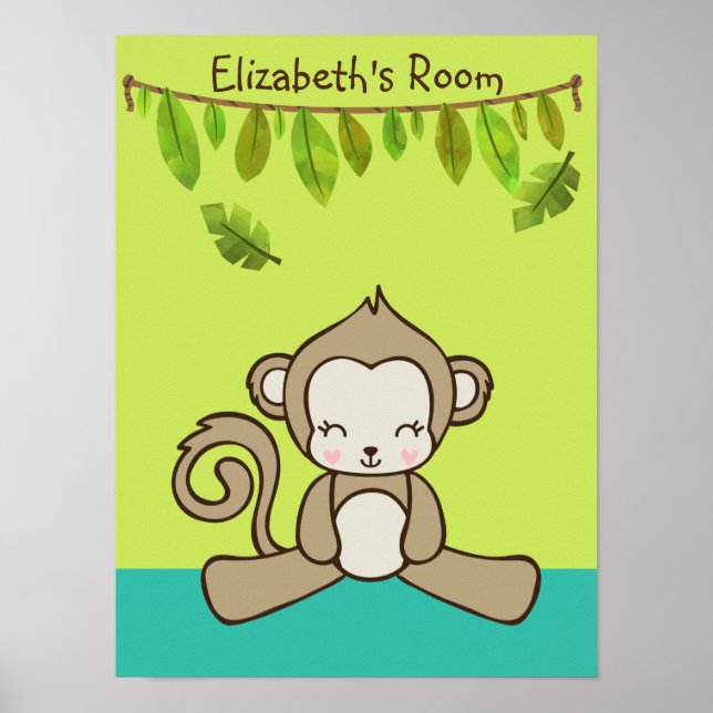 Poster Monkey Sitting Down Cute & Kawaii (Devant)