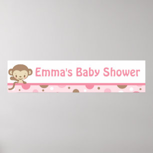 Poster Monkey Zoo Baby shower Bannière fille