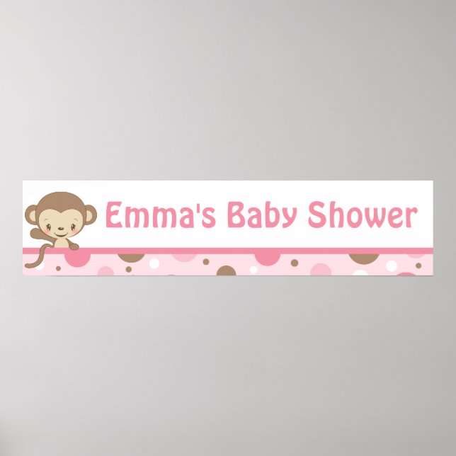 Poster Monkey Zoo Baby shower Bannière fille (Devant)