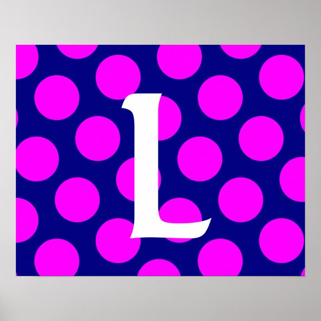 Poster Monogramme à points de la marine et de la magenta  (Devant)