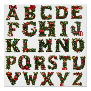 Poster monogramme ABC de Noël, alphabet, toutes lettres