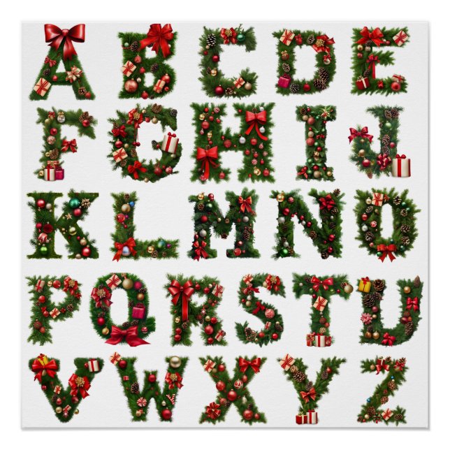 Poster monogramme ABC de Noël, alphabet, toutes lettres (Devant)