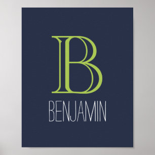 Poster Monogramme bleu et vert