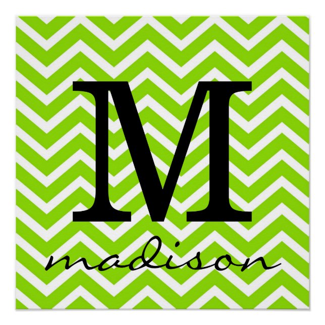 Poster Monogramme chaux vert et blanc Chevron Imprimer (Devant)
