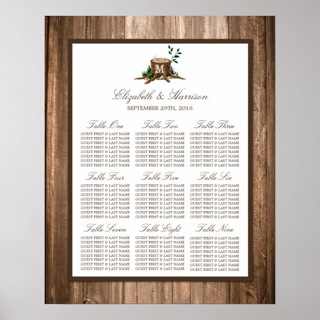 Poster Monogramme de pays Arbre et Mariage de bois Tablea (Devant)
