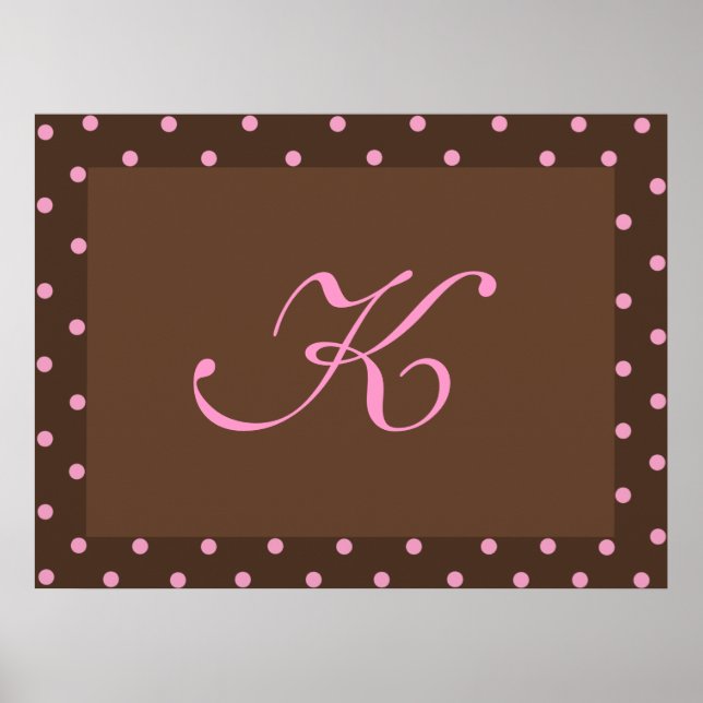 Poster Monogramme de point de polka Brown et rose (Devant)