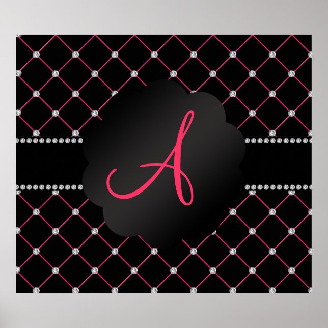 Poster Monogramme Diamants noirs roses (Devant)