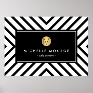 Poster Monogramme d'or noir et blanc Motif rétro