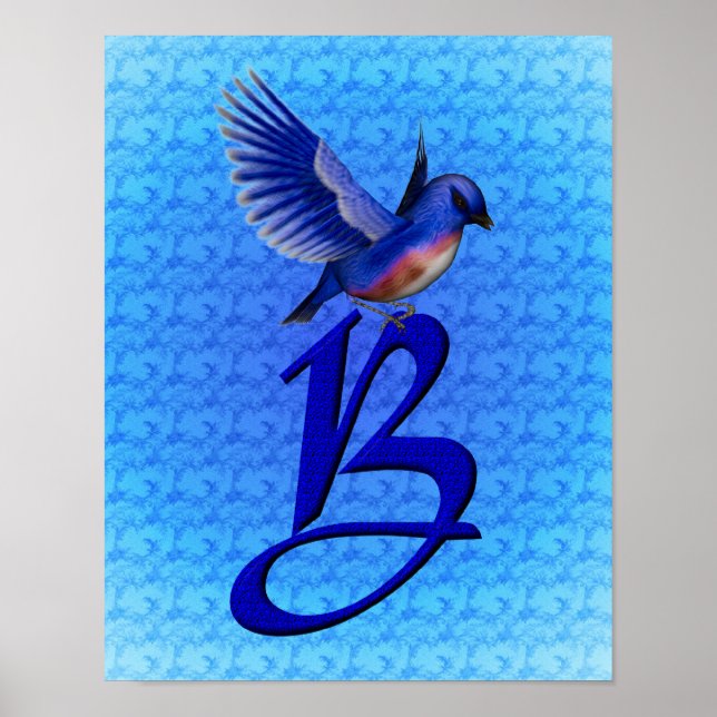 Poster Monogramme élégant de Bluebird initial B (Devant)