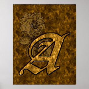 Poster Monogramme élégant initiale A Fleur de pivoine en 
