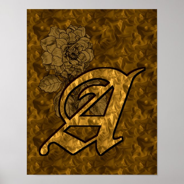 Poster Monogramme élégant initiale A Fleur de pivoine en  (Devant)