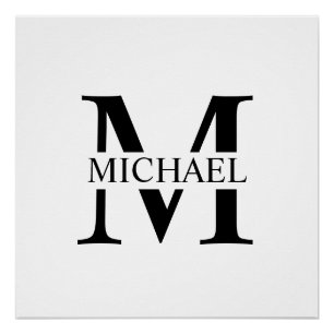 Poster Monogramme et nom personnalisés blancs