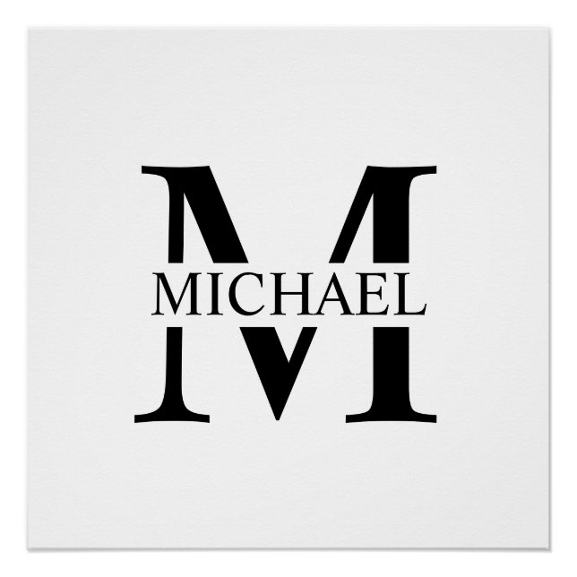 Poster Monogramme et nom personnalisés blancs (Devant)