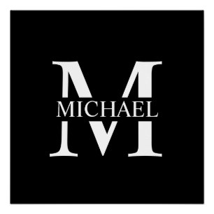 Poster Monogramme et nom personnalisés en noir