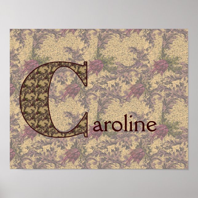 Poster Monogramme floral vintage initiale C personnalisé (Devant)