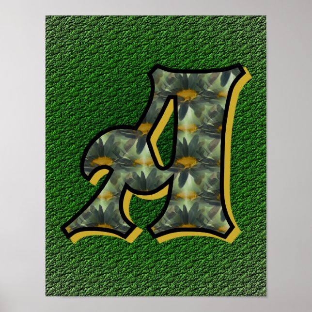Poster Monogramme Initial A Fleurs de Marguerites Art (Devant)
