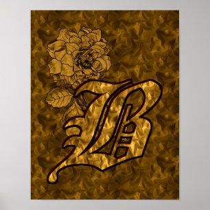 Poster Monogramme Initiale B Élégante Fleur de Pivoine en
