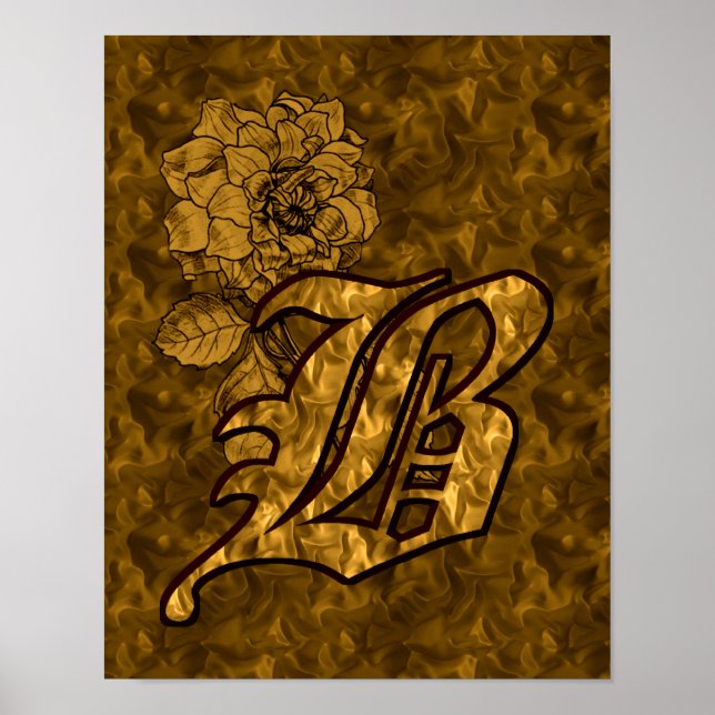 Poster Monogramme Initiale B Élégante Fleur de Pivoine en (Devant)