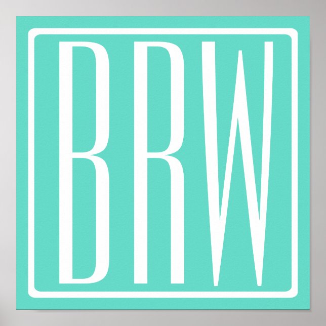 Poster Monogramme Initiales 3 Moderne Gras | Blanc Sur Aq (Devant)