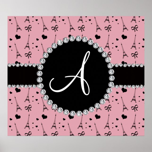 Poster Monogramme joli motif tour eiffel rose (Devant)