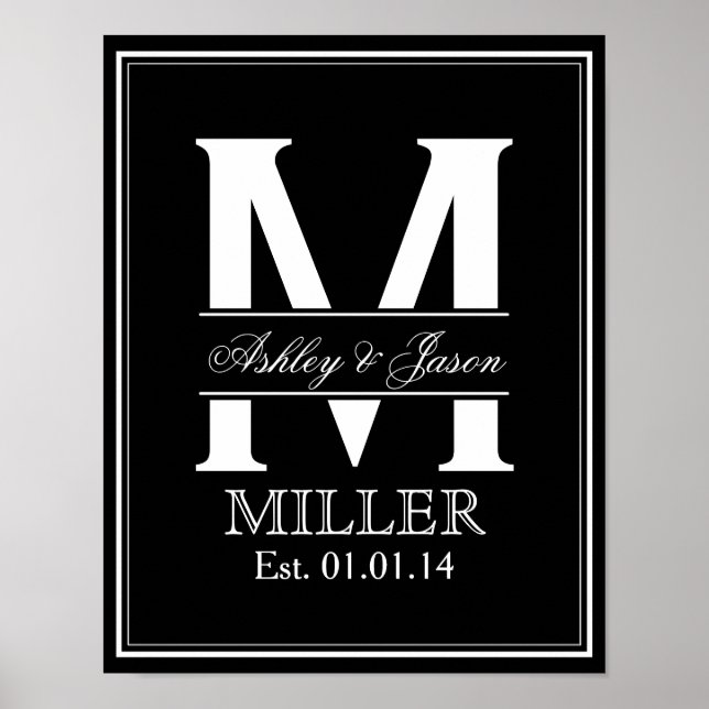 Poster Monogramme Mariage noir et blanc (Devant)