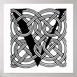 Poster Monogramme vintage en nœud celtique de la lettre V