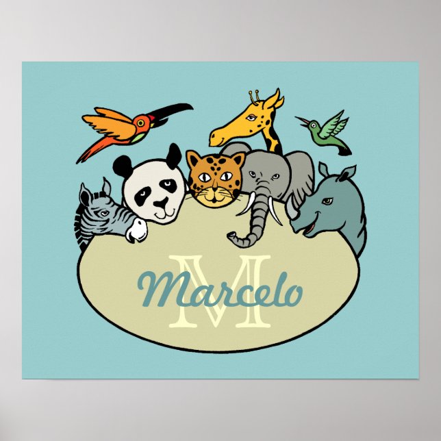Poster monogrammed zoo animals (Devant)