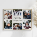 Poster Monographie rustique 6 photo collage nom de famill<br><div class="desc">Un collage de six photos entoure une simple branches initiale et rustique avec un nom et une année. Fait un grand cadeau de keepsaké avec son simple jeu de couleurs noir et blanc cassé. Reportages de votre année, le meilleur de votre séance photo de famille, photos de petits-enfants, photos de...</div>