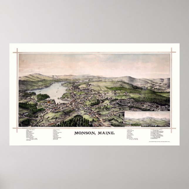 Poster Monson, ME Carte panoramique - 1889 (Devant)