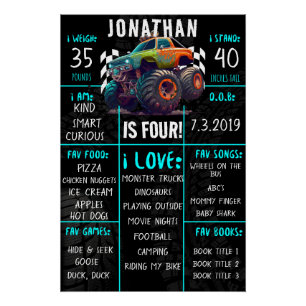Poster Monster Truck Anniversaire de fête Jalon
