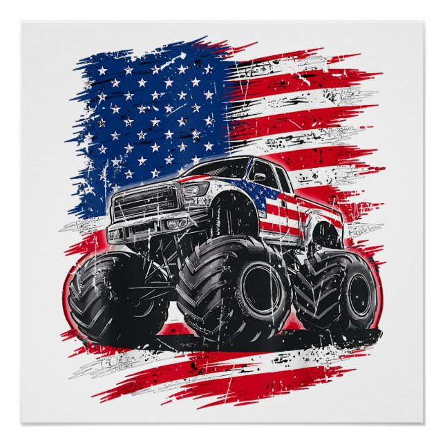 Poster Monster Truck USA Drapeau américain (Devant)