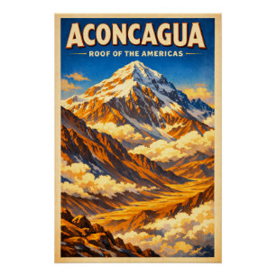 Poster Mont Aconcagua, Argentine, dans un style rétro cla