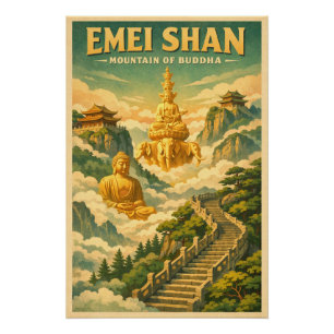 Poster Mont Emei (Emei Shan), Chine, dans un style rétro 
