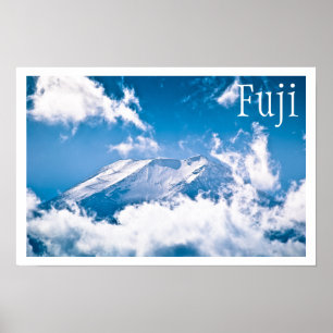 Poster Mont Fuji, Ciel Bleu, Nuages, Japon