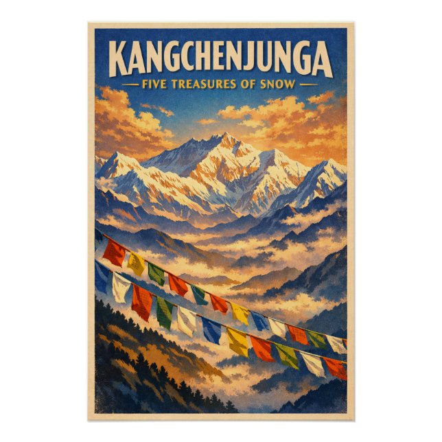 Poster Mont Kangchenjunga, Inde, dans un classique rétro (Devant)