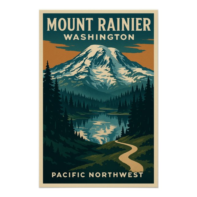 Poster Mont Rainier, Washington voyage  (Devant)