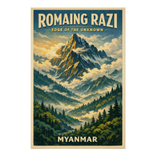 Poster Mont Romaing Razi, voyage rétro au Myanmar