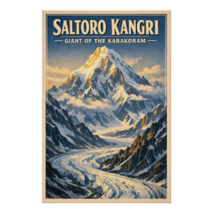 Poster Mont Saltoro Kangri, Inde, dans un style rétro cla