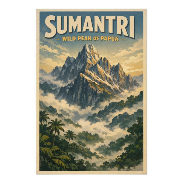 Poster Mont Sumantri, Indonésie, dans un classique rétro (Devant)