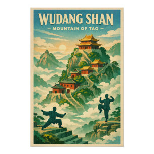 Poster Mont Wudang Chine, dans un classique rétro