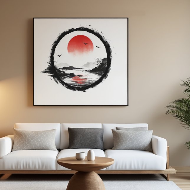 Poster Montagne Art Soleil Rouge - Équilibre Zen (Créateur téléchargé)